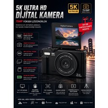 TeknoKapsül 5k 75MP Hd Dijital Kamera 18X Dijital Zoom, Flaşlı,3.0 Inç Ekranlı Fotoğraf Makinesi