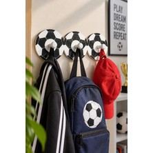 Binbirreyon Ahşap Askı Çocuk Askısı 3 Topuzlu Ahşap Duvar Askısı Futbol Topu Temalı Askılık 36CM DE003