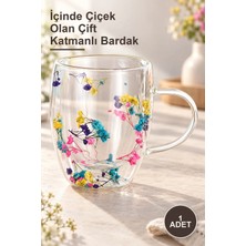 Yenilig 1 Adet Içinde Çiçek Olan Çift Katmanlı Bardak