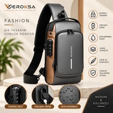 Fashion Unisex Çapraz Omuz Çantası Şifreli Kilitli USB Şarj Girişli Suya Dayanıklı Göğüs Çantası