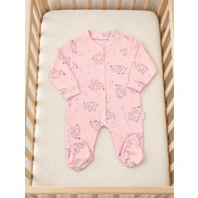 Bebek Star Fil Desenli Patikli Pembe Bebek Tulumu %100 Cotton