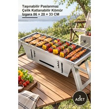 Yenilig 2 Adet Taşınabilir Paslanmaz Çelik Katlanabilir Kömür Izgara 86 × 20 × 33 cm