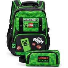 Wiggle Minecraft Okul Çantası Seti  Çift Gözlü Sırt Çantası 42 cm Tablet Bölmeli Ergonomik Öğrenci Çantası Su Geçirmezüst Kallite