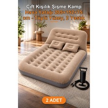 Yenilig 2 Adet Çift Kişilik Şişme Kamp Hava Yatağı 205×152×75 cm - Tüylü Yüzey, 2 Yastık