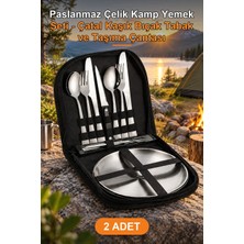 Yenilig 2 Adet Paslanmaz Çelik Kamp Yemek Seti - Çatal Kaşık Bıçak Tabak ve Taşıma Çantası