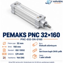 Pemaks PNC-032-SN-0160 (Pnc 32X160) Iso 15552 Çift Etkili Yastıklamasız Pnömatik Silindir