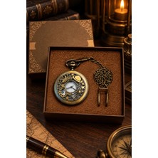 Yenilig Vintage Köstekli Cep Saati – Antik Bronz Çiçek Desenli Zincirli Quartz Cep Saati