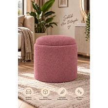 Yg Decor Teddy Kumaş Saklama Alanlı Yuvarlak Puf Antre ve Yatak Ucu Sehpa Pufu