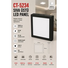 Yenilig CT-5234 Sıva Üstü Kare LED Panel 18W 6400K Beyaz Işık Siyah Kasa – 21X21 cm 1820 Lümen