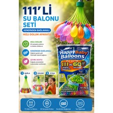 Yenilig 111’LI Su Balonu Seti Kendinden Bağlamalı Hızlı Dolum Aparatlı Renkli Otomatik Kapanan Su Bombası Balonu
