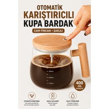 Yenilig Otomatik Karıştırıcılı Kupa Bardak 400 ml Şarjlı Cam Fincan Kendinden Karıştıran Kahve Çay Kupası