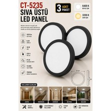 Yenilig 3 Adet CT-5235 Sıva Üstü LED Panel 18W 6400K Beyaz Işık Siyah Kasa – 21 cm Çap 2,7 cm