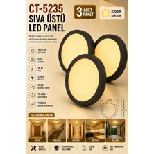 Yenilig 3 Adet CT-5235 Sıva Üstü LED Panel 18W 3200K Sarı Işık Siyah Kasa – 21 cm Çap 2,7 cm
