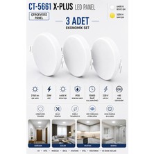 Yenilig 3 Adet CT-5661 X-Plus 20W Beyaz Işık 6400K Çerçevesiz LED Panel Sıva Altı Spot