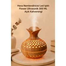 Yenilig Hava Nemlendiricisi LED Işıklı Flower Ultrasonik 300 ml Koyu Kahverengi – Ahşap Görünümlü Dekoratif Buhar Makinesi ve Aroma Difüzörü