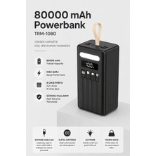Yenilig 80000 Mah Powerbank Taşınabilir Hızlı Şarj Aleti | Dijital Göstergeli | 4 Çıkışlı | Entegre Kablolu | LED Fenerli | Siyah
