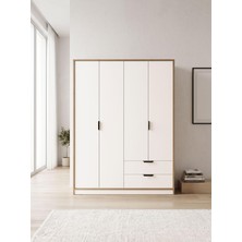 İNDEPPO Story 4 Kapkaklı 2 Çekmeceli Gardırop (140 cm - Beyaz)