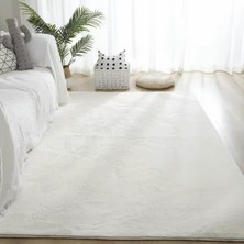 Dekoset Home Tavşan Tüyü Düz Beyaz Yumuşak Yıkanabilir Tabanlı Peluş Halı