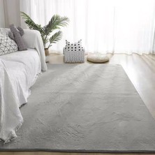 Dekoset Home Tavşan Tüyü Düz Gri Yumuşak Yıkanabilir Tabanlı Peluş Halı
