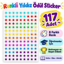 Kidzay 117'LI Renkli Yıldız Sticker Öğretmen Ödül ve Motivasyon Etiketi Yuvarlak Çıkartma