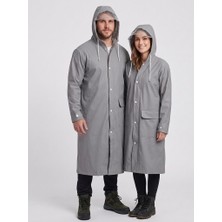 Dream Plus Siperli Kapşon ve Cepli Unisex Gri Eva Kumaş Su Rüzgar Geçirmez Yağmurluk
