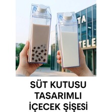 Yenilig Süt Kutusu Tasarımlı Şişe Şeffaf Dayanıklı, 500 ml Taşınabilir Su, Süt, Çay Kahve Şişesi