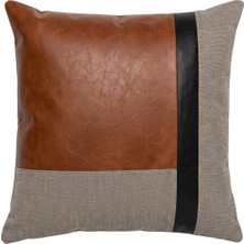 Ovola Geometrik Desenli Kırlent Kılıfı 45X45 cm - Turuncu Siyah Bej Modern Dekoratif Yastık Kılıfı