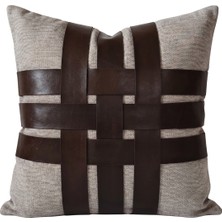 Ovola Geometrik Desenli Kırlent Kılıfı 45X45 cm - Kahve Bej Modern Dekoratif Yastık Kılıfı