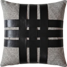 Ovola Geometrik Desenli Kırlent Kılıfı 45X45 cm - Siyah Gri Modern Dekoratif Yastık Kılıfı