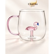 ChaCha Home Flamingo Figürlü Borosilikat Cam Kupa 350 ml Pembe Kulplu Kahve Çay Kupası