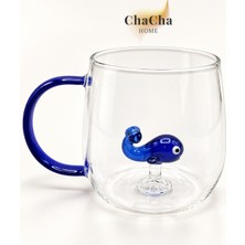 ChaCha Home Balina Figürlü Borosilikat Cam Kupa 350 ml Mavi Kulplu Kahve Çay Kupası