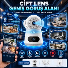 Conio Wifi Güvenlik Kamerası Çift Lensli Iç Mekan Kamera Ptz Döner Akıllı Ev Kamerası Gece Görüşlü Çift Yönlü Ses Uzaktan Izleme Bebek Çocuk Evcil Hayvan Ofis Mağaza Güvenlik Kamerası