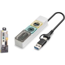 Hadron Hdx7058 Hub 5Gbps 1X Type-C 3.2+1Xusb-A 3.2+Sd+Microsd 4 Port 2İn1 Kablolu Kart Okuyu Beyaz