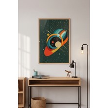 Tontilika Retro Gezegen Mid-Century Uzay Grafiği Ahşap Çerçeveli Duvar Tablosu