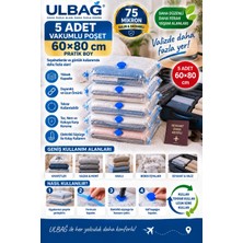 Ülbag 5'li Şeffaf Vakumlu Poşet Seti 60 cm x 80 cm Yastık Elbise Battaniye İçin Kullanım