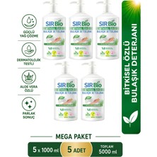 Sır Bio 5 Adet Bitkisel Özlü Elde Bulaşık Deterjanı Pompalı Şişe Aloe Vera İçerikli (1000 ml x 5)