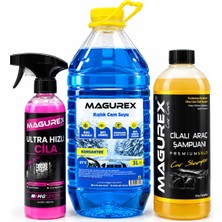 Magurex Cilalı Oto Şampuan 800ML + Kışlık Cam Suyu 3l + Ultra Hızlı Sprey Cila Seti
