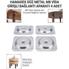 Hamadex 4’lü Düz Metal Bağlantı Aparatı – M8 Vida Girişli | Masa, Sandalye, Sehpa Uyumlu Montaj Seti