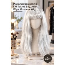 Yenilig 1 Adet Uzun Parti Peruk – Platin Gri Sentetik 60 cm Takma Saç, Adult Wigs, Costume Wig