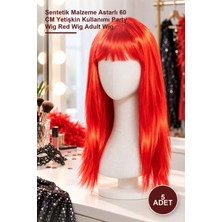 Yenilig 5 Adet Kırmızı Uzun Düz Parti Peruk – Sentetik Malzeme Astarlı 60 cm Yetişkin Kullanımı Party Wig Red Wig Adult Wig