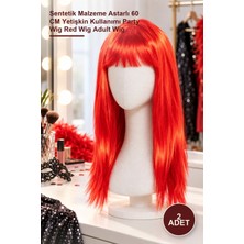 Yenilig 2 Adet Kırmızı Uzun Düz Parti Peruk – Sentetik Malzeme Astarlı 60 cm Yetişkin Kullanımı Party Wig Red Wig Adult Wig