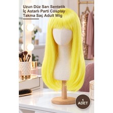 Yenilig 1 Adet Peruk – Uzun Düz Sarı Sentetik Iç Astarlı Parti Cosplay Takma Saç Adult Wig