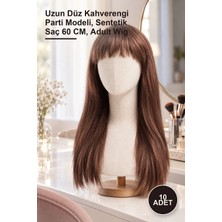 Yenilig 10 Adet Peruk – Uzun Düz Kahverengi Parti Modeli, Sentetik Saç 60 Cm, Adult Wig