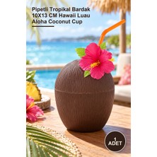 Yenilig 1 Adet Hindistan Cevizi Içecek Kabı – Pipetli Tropikal Bardak 10X13 cm Hawaii Luau Aloha Coconut Cup