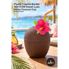 Yenilig 5 Adet Hindistan Cevizi Içecek Kabı – Pipetli Tropikal Bardak 10X13 cm Hawaii Luau Aloha Coconut Cup