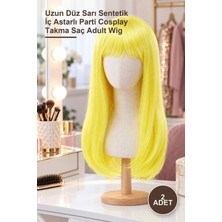 Yenilig 2 Adet Peruk – Uzun Düz Sarı Sentetik Iç Astarlı Parti Cosplay Takma Saç Adult Wig
