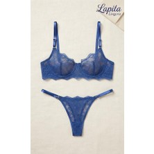 Lapita Lingerie Sütyen Külot Mavi Balenli Dantelli
