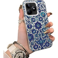 HONTINGA Realme C53 ile Uyumlu Kılıf Silikon Kenar Sert Arka Kamera Koruyucu Basitlik Anti Düşme Kamera Sevgili Çift Kılıf Iznik Çini Desen Couple Telefon Kılıfı K1-2489