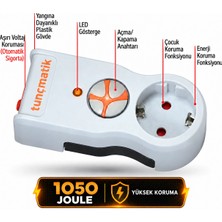 Tunçmatik TSK19019 Enerji Koruma Powersurge 1'li Beyaz Priz 1050 Joule