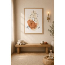 Tontilika Meditasyon Lotus Duruşunda Tek Çizgi Kadın Ahşap Çerçeveli Duvar Tablosu